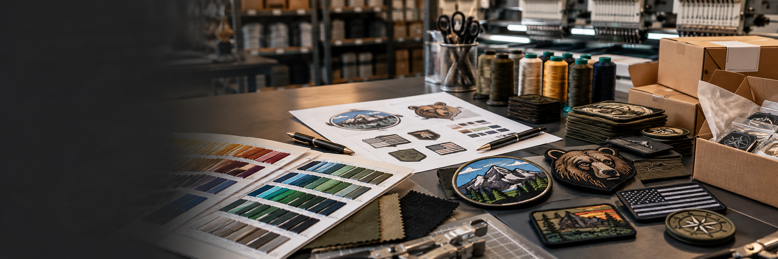 Custom patch production at the LOVECOLOUR factory in Guangzhou.