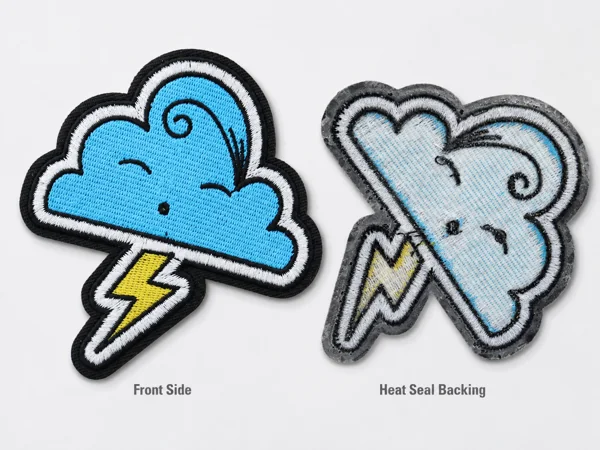 Blue cloud and yellow lightning patch shown from the front and back