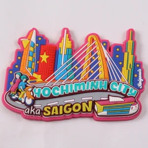 Colorful Ho Chi Minh City PVC souvenir patch with skyline bridge and train