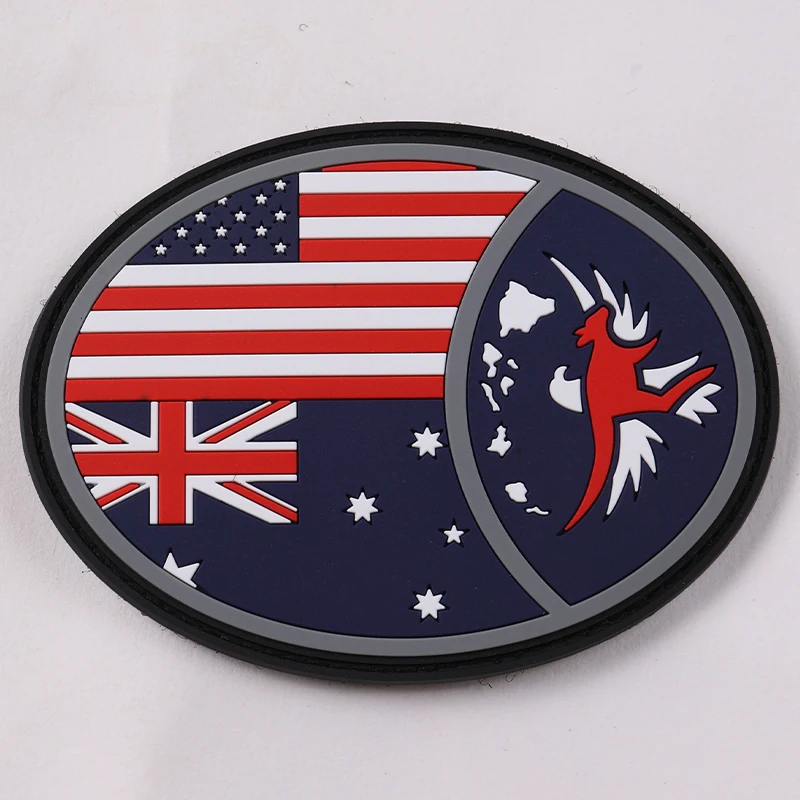 Oval PVC patch combining United States United Kingdom Australia and island graphics
