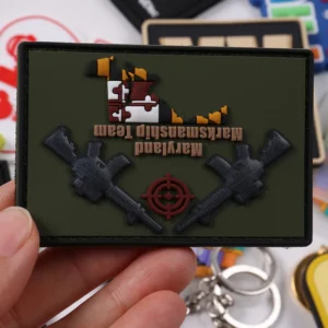 Close handheld view of Maryland marksmanship team PVC patch