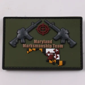 Olive green rectangular PVC patch with crossed rifles and Maryland map