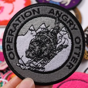 Round black gray and white operation anchor embroidered patch